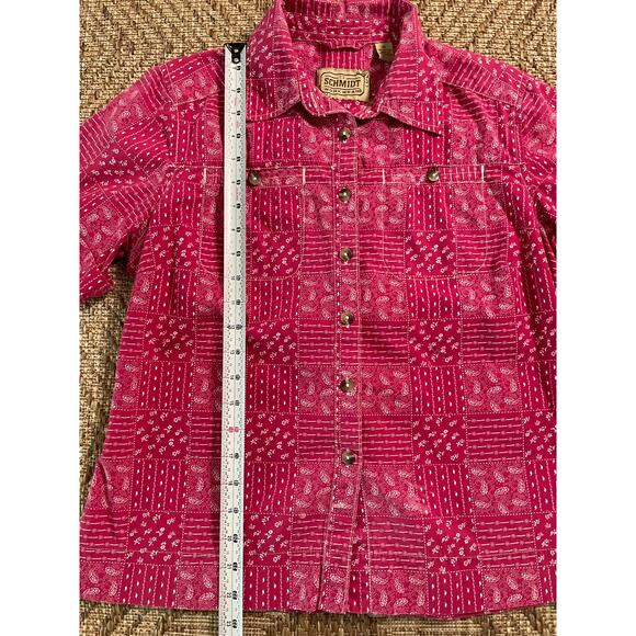 C.E.Schmidt Work Wear Pink 100% cotton bandana pattern button front top SZ M - Picture 7 of 7